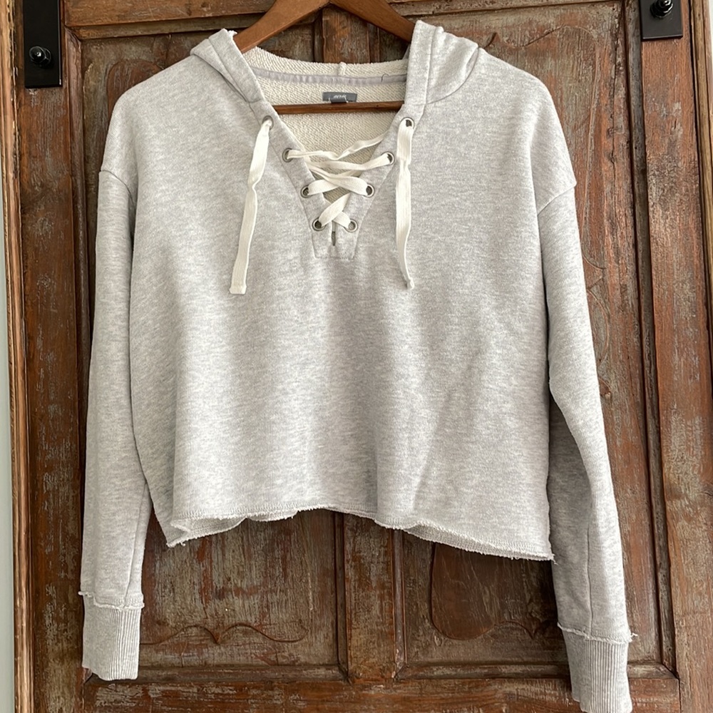 Aerie Gray Cropped Long Sleeve Hoodie Size M